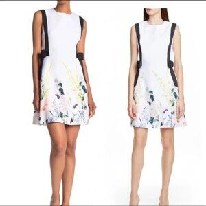 Ted Baker White Floral London Marzy Elegance Bow A-Line Dress Size 2